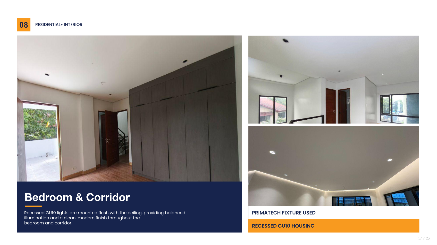 Residential bedroom and corridor recessed GU10 lighting