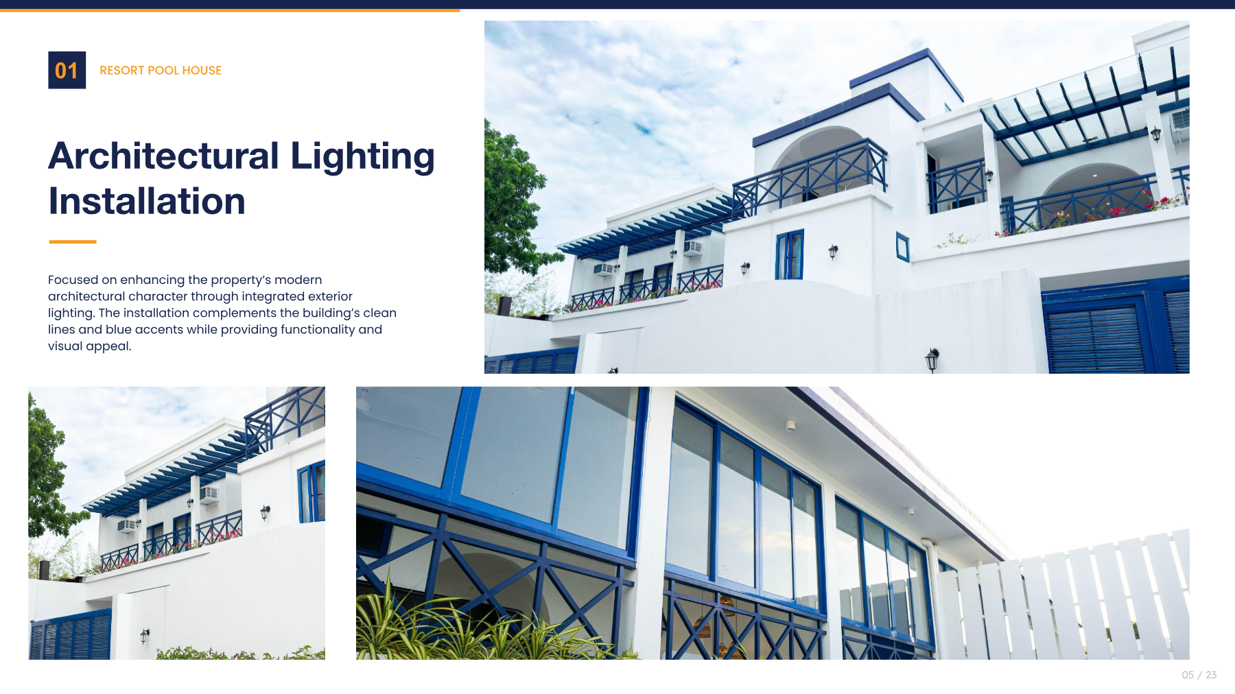 Resort Pool House — architectural exterior lighting installation